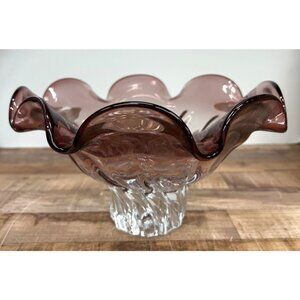 Shannon Crystal by Godinger Freeform Collection Rose (Amethyst) Centerpiece Bowl